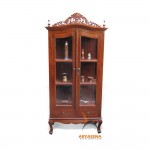 Chip Glass Cabinet with Carving On Top - JSCB 094